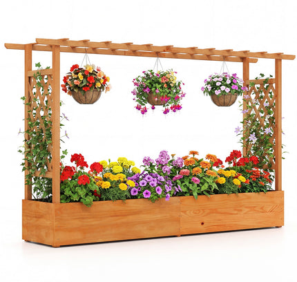 Raised Garden Bed Planter Box with Lattice Trellis Drainage Holes