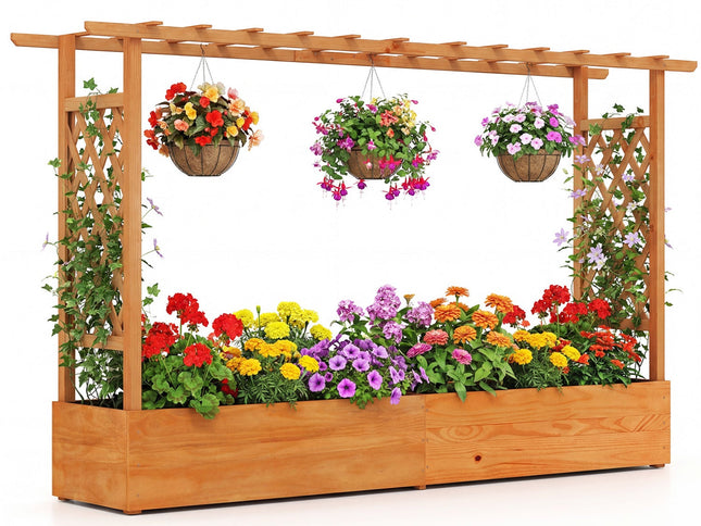 Raised Garden Bed Planter Box with Lattice Trellis Drainage Holes