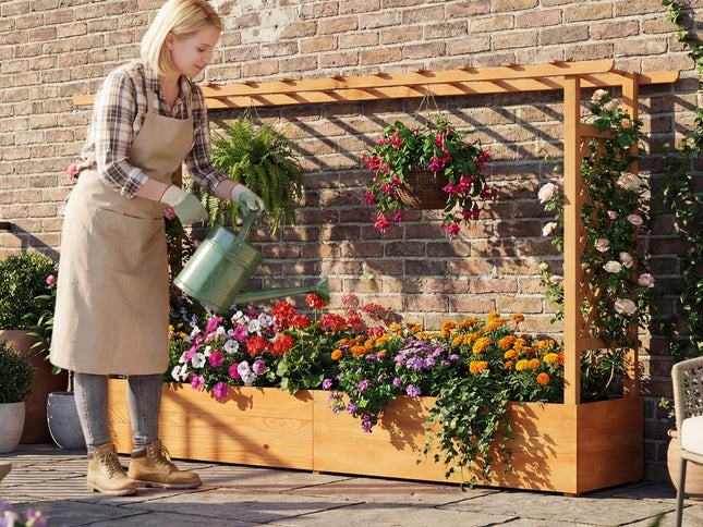 Raised Garden Bed Planter Box with Lattice Trellis Drainage Holes