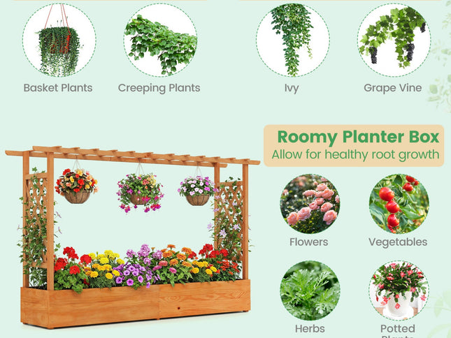 Raised Garden Bed Planter Box with Lattice Trellis Drainage Holes