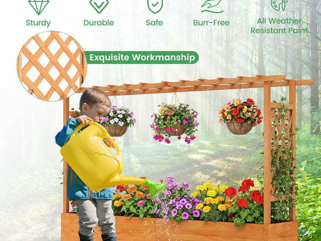 Raised Garden Bed Planter Box with Lattice Trellis Drainage Holes