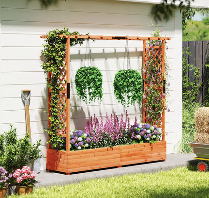 Raised Garden Bed with Arch Trellis and Hanging Roof-Orange