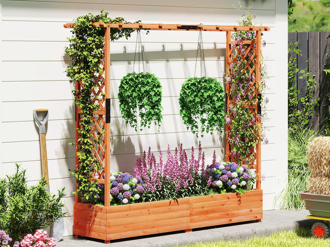 Raised Garden Bed with Arch Trellis and Hanging Roof-Orange