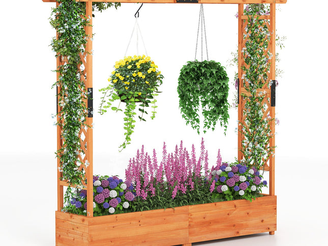 Raised Garden Bed with Arch Trellis and Hanging Roof-Orange