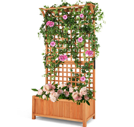 Raised Garden Bed with Trellis and Hanging Roof-Natural
