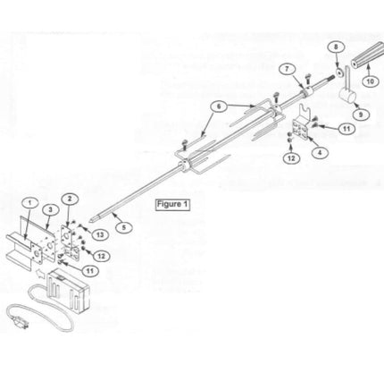 Extra Rotisserie Cordless Motor, Spit, Forks and Bracket Kit.