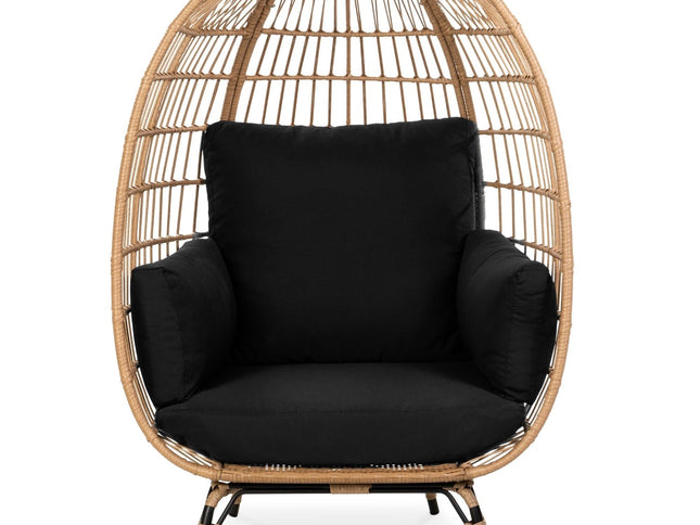 Oversized Patio Lounger Indoor/Outdoor Wicker Egg Chair Black