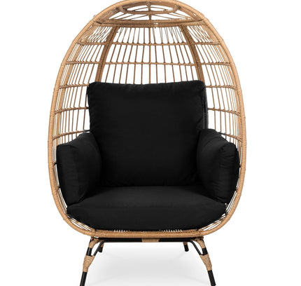 Oversized Patio Lounger Indoor/Outdoor Wicker Egg Chair Black
