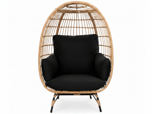 Oversized Patio Lounger Indoor/Outdoor Wicker Egg Chair Black