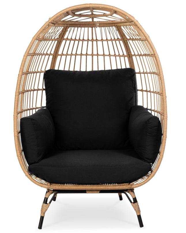 Oversized Patio Lounger Indoor/Outdoor Wicker Egg Chair Black