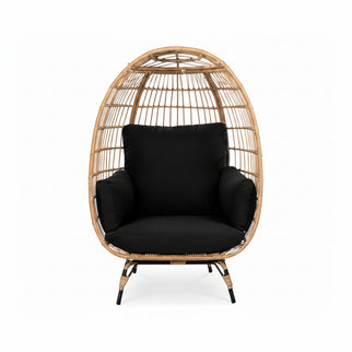 Oversized Patio Lounger Indoor/Outdoor Wicker Egg Chair Black