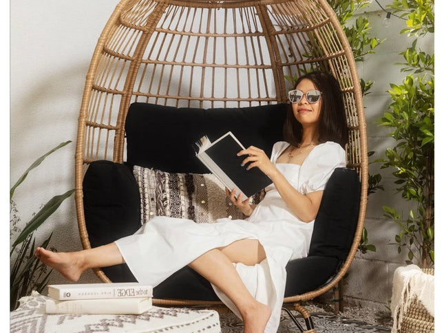 Oversized Patio Lounger Indoor/Outdoor Wicker Egg Chair Black