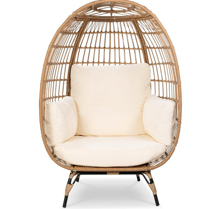 Oversized Patio Lounger Indoor/Outdoor Wicker Egg Chair Off White