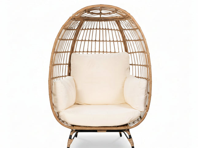 Oversized Patio Lounger Indoor/Outdoor Wicker Egg Chair Off White