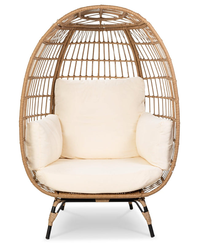 Oversized Patio Lounger Indoor/Outdoor Wicker Egg Chair Off White
