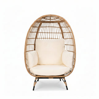 Oversized Patio Lounger Indoor/Outdoor Wicker Egg Chair Off White