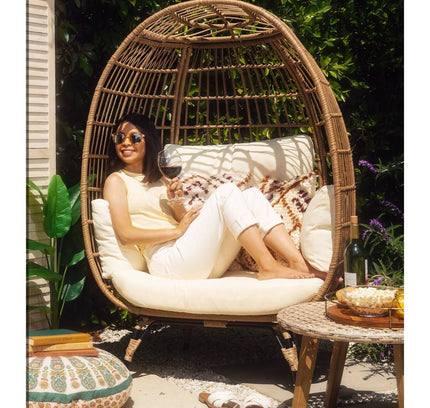 Oversized Patio Lounger Indoor/Outdoor Wicker Egg Chair Off White