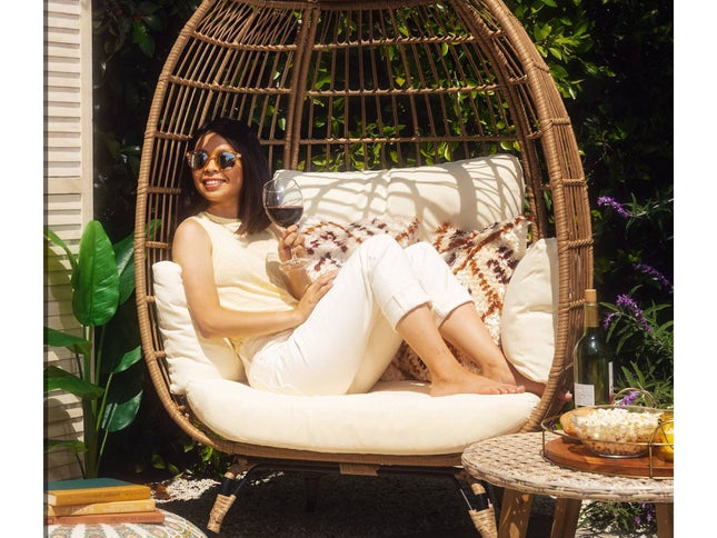 Oversized Patio Lounger Indoor/Outdoor Wicker Egg Chair Off White