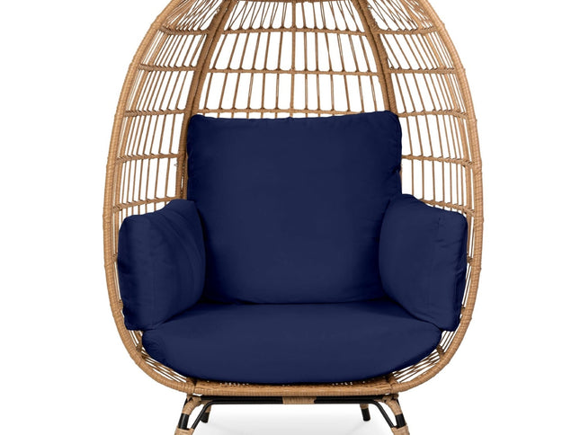 Oversized Patio Lounger Indoor/Outdoor Wicker Rattan Egg Chair Dark Blue