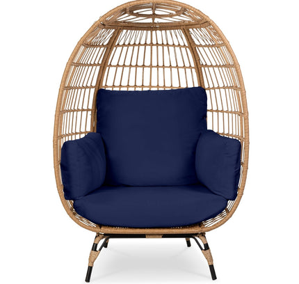 Oversized Patio Lounger Indoor/Outdoor Wicker Rattan Egg Chair Dark Blue