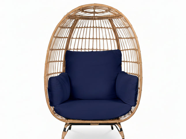 Oversized Patio Lounger Indoor/Outdoor Wicker Rattan Egg Chair Dark Blue