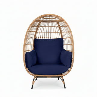 Oversized Patio Lounger Indoor/Outdoor Wicker Rattan Egg Chair Dark Blue