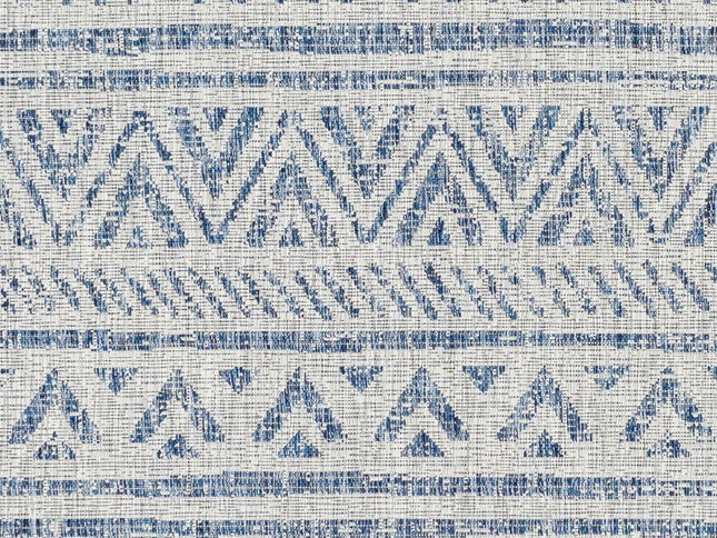 8 ft. x 10 ft. Blue Grey Chevron Coastal Boho Style Indoor Outdoor Area Rug