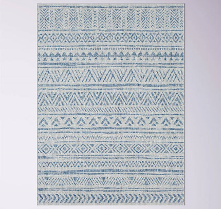 8 ft. x 10 ft. Blue Grey Chevron Coastal Boho Style Indoor Outdoor Area Rug