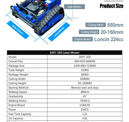 550mm Self-Propelled Remote-Controlled Lawn Mower for Small Household Gardens Outdoor Maintenance Robot
