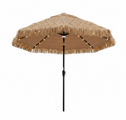 10 Ft Hawaiian Style Solar Lighted Thatched Tiki Patio Umbrella