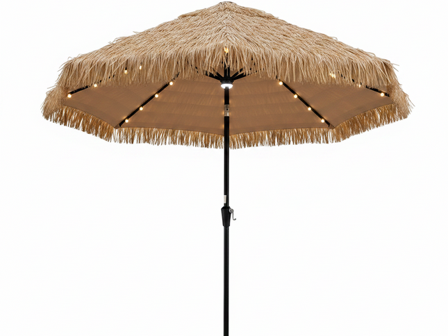 10 Ft Hawaiian Style Solar Lighted Thatched Tiki Patio Umbrella
