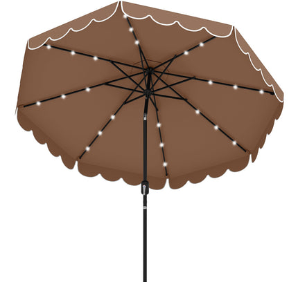 9.3 Feet Solar Patio Umbrella with 24 LED Lights Vented Top and Ruffles-Beige