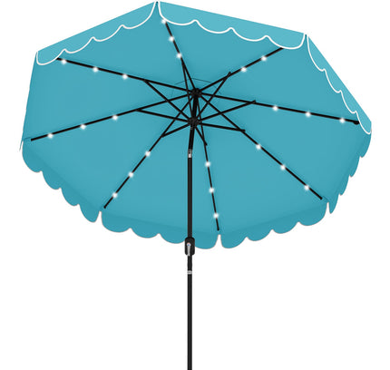 9.3 Feet Solar Patio Umbrella with 24 LED Lights Vented Top and Ruffles-Beige