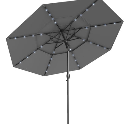 10 Feet Solar Patio Umbrella with 32 LED Lights 3-Tier Vented Top