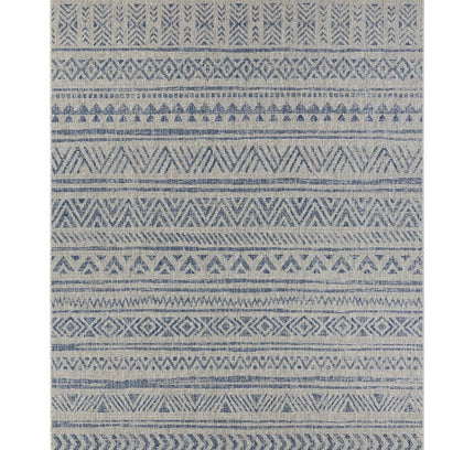 2 ft. x 3 ft. Blue Grey Chevron Coastal Boho Style Indoor Outdoor Area Rug