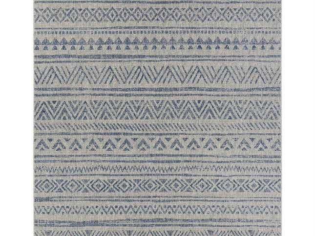 2 ft. x 3 ft. Blue Grey Chevron Coastal Boho Style Indoor Outdoor Area Rug