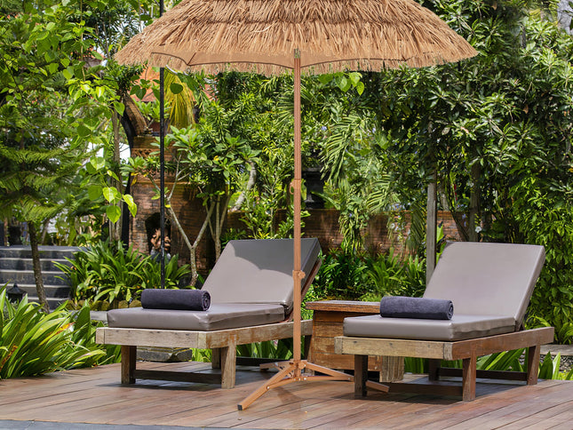 6.5 Ft Thatched Tiki Umbrella with Foldable Stand Push Button Tilt-Natural