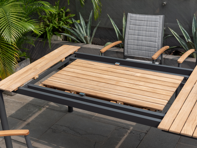 Topaz Dark Teak and Aluminum Rectangular Extendable Table