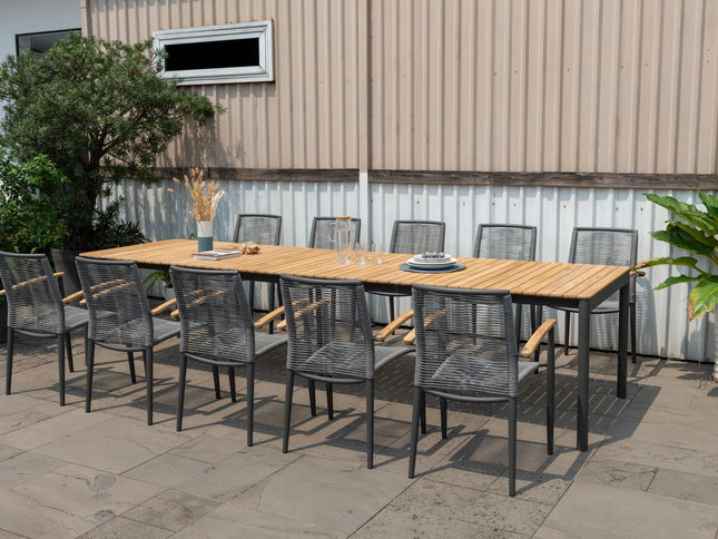 Topaz Dark Teak and Aluminum Rectangular Extendable Table