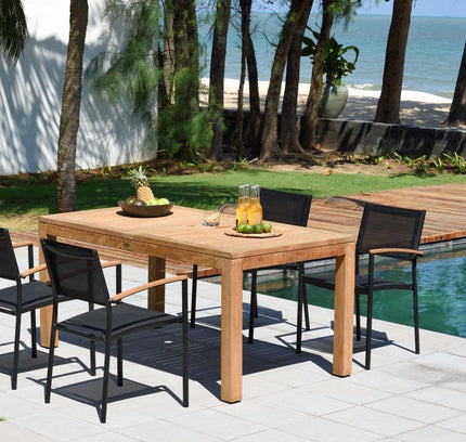 Rinjani Rectangular Table and 4 Vera Stacking Armchair Dining Set