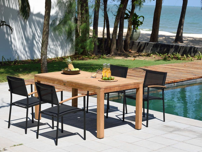 Rinjani Rectangular Table and 4 Vera Stacking Armchair Dining Set