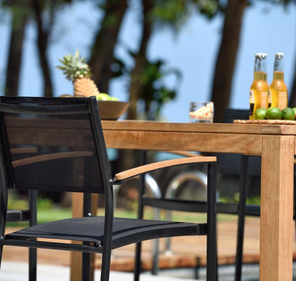 Rinjani Rectangular Table and 4 Vera Stacking Armchair Dining Set