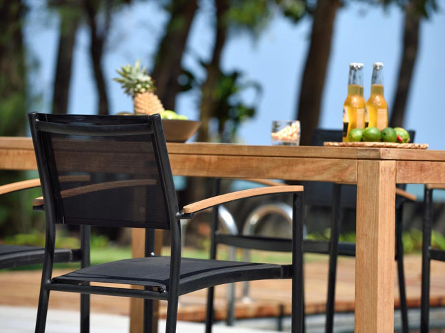 Rinjani Rectangular Table and 4 Vera Stacking Armchair Dining Set