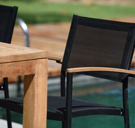 Rinjani Rectangular Table and 4 Vera Stacking Armchair Dining Set