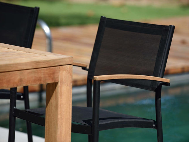 Rinjani Rectangular Table and 4 Vera Stacking Armchair Dining Set