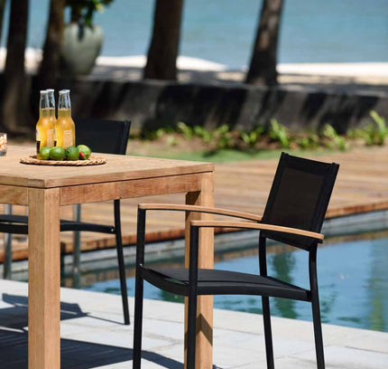 Rinjani Rectangular Table and 4 Vera Stacking Armchair Dining Set