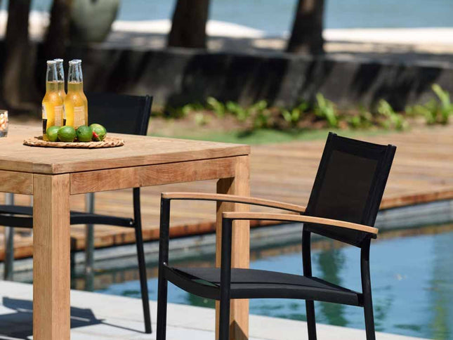 Rinjani Rectangular Table and 4 Vera Stacking Armchair Dining Set