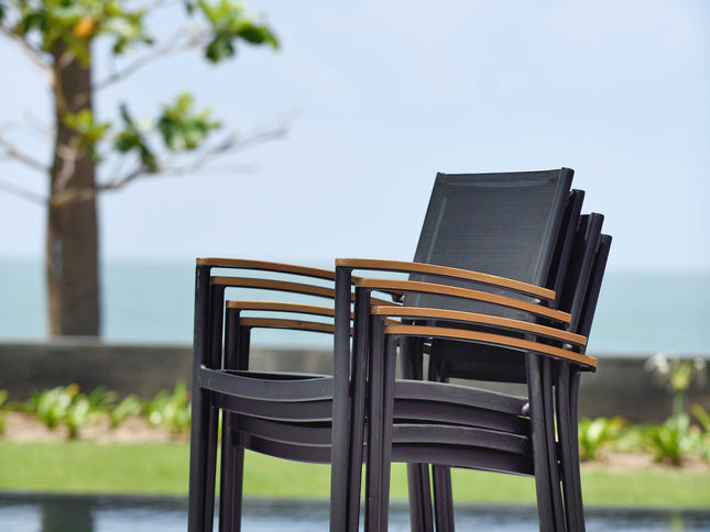 Rinjani Rectangular Table and 4 Vera Stacking Armchair Dining Set