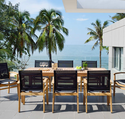 Rinjani Rectangular Teak Table and Fortuna Armchair Dining Set