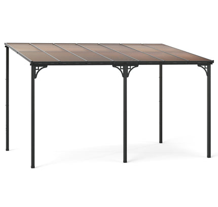 Wall-Mounted Patio Gazebo Large Hardtop Pergola w/ Sloped Polycarbonate